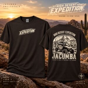 Jacumba Expedition T-Shirt in Dark Chocolate, front and back, desert mockup