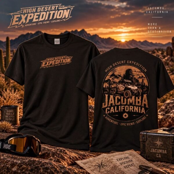 Jacumba California T-Shirt in Black, front and back